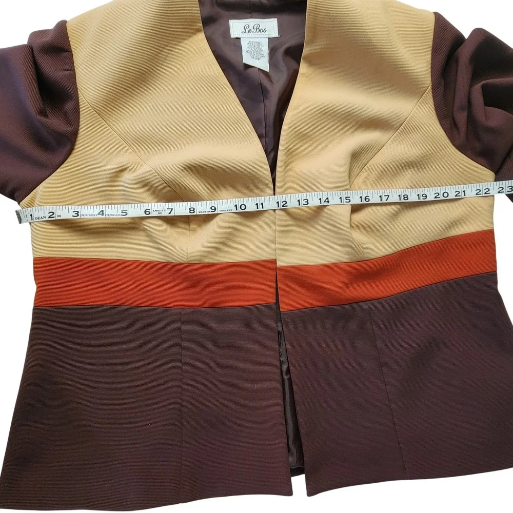 VTG Y2K Le Bos Womens Colorblock Sheath Dress & Jacket Set Brown Tan Orange 16WP
